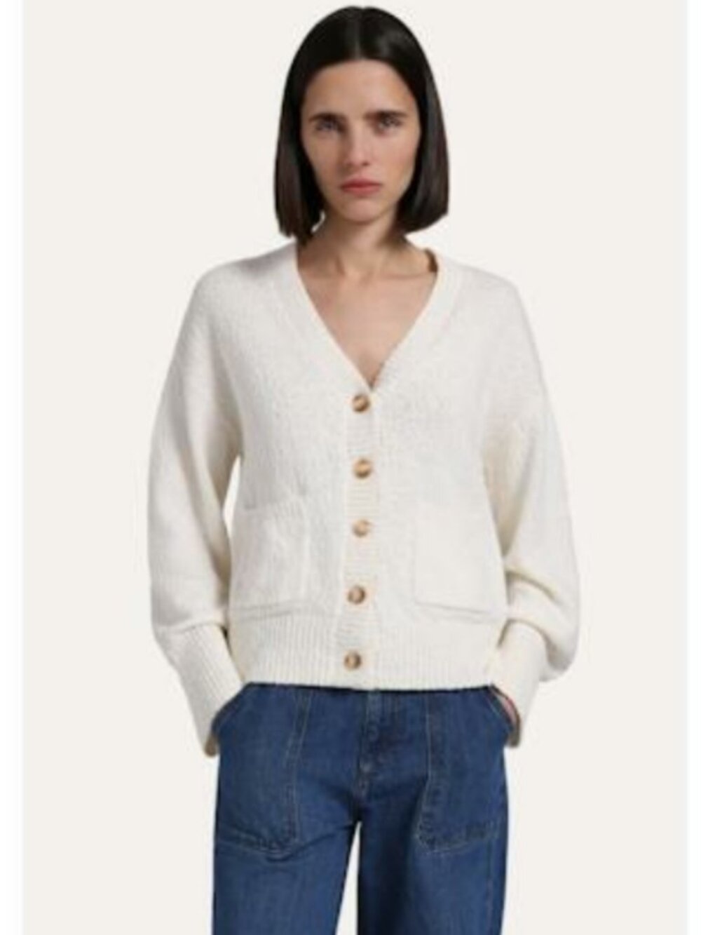 NWT Minnie Rose 99188 Cotton Bouclé V-Neck Cardigan | White | Current Season
